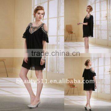 Astergarden New Design Emma Roberts Style Beaded Black Chiffon Party Dress AS032-6