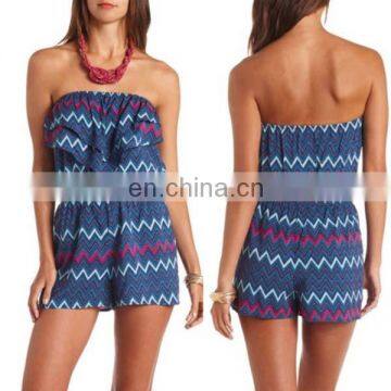 New Fashion Women Sexy Wavy Stripes Short Tube Jumpsuit