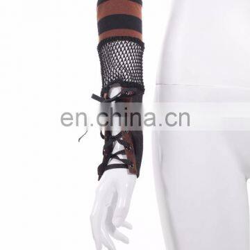 Steampunk lace-up net arm warmer glove
