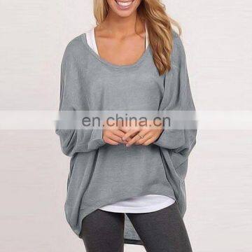 China Manufacturing Polyester/Cotton Blend Fashion Ladies Long Sleeve Pullover Top Loose Casual Blouse Tshirts photo-4