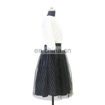 Hot Sale Knee Length Double Layers Stripe Lining Round Mesh Skirt photo-3