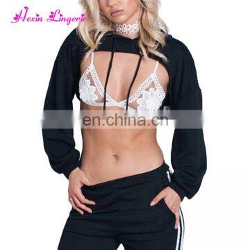 Wholesale Black Comfort Full Sleeve Navel Exposed ladies sexy crop top