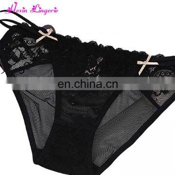 Wholesale Free Shipping Breathable Balck Girls Wearing Transparent Panties With Sexy Lace