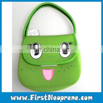 Green Cute Printing Face Neoprene Ladies Lunch Tote Bag