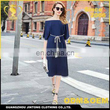 OEM factory price off shoulder 3/4 sleeve Lace cuffs lady fashion dress