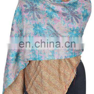 Silk Sari Shawl Reversible Handmade Re-cycled Silk Scarf / Stole Multicolor Multiuse Unique Handwoven Kantha Work Quilted Hijab photo-5