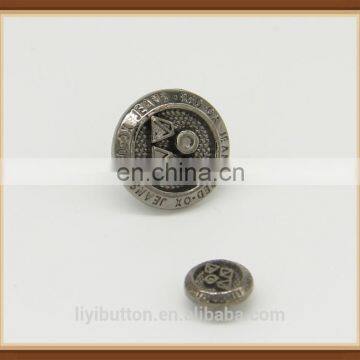 engraved logo black nickel zinc alloy button in high quality