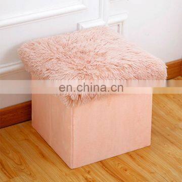 Reatai Hot Sale White Faux Fur Leather Foldable Storage Box Plush Ottoman for Sitting and Storage photo-2