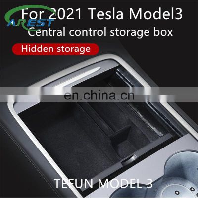 Tesla Model3 Car Central Armrest Storage Box For Tesla Model 3 2021 Accessories Center Console Flocking Organizer Containers New