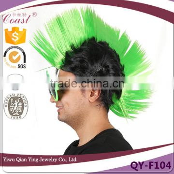 half green and half black color mixed cheap sports fans party cock wig