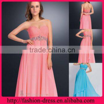 Elegant Pretty Sweetheart Strapless Neckline Floor Length Chiffon Empire Waistline Over Stunning Beaded New Arrival 2014 Gown