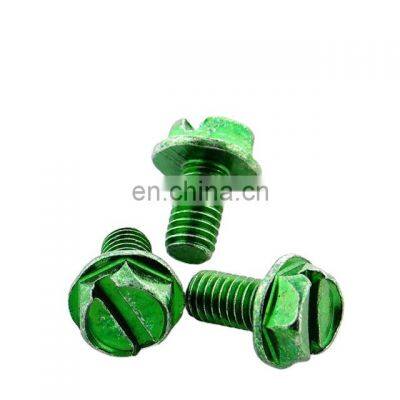 green zinc plated slotted hex with wafer zero line machine screws