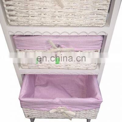 6 Drawer Wicker Storage Unit Wooden Baskets White Cabinet Furniture Bathroom photo-4