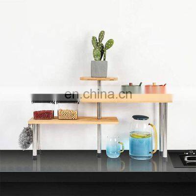 Multi-purpose Metal and Bamboo 3 Tier Corner Shelf Bathroom Kitchen Counter Organizer Display Rack