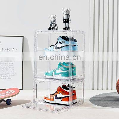 Shoe Box Stackable Plastic Shoe Storage Box Side Door Magnet Suction Dust-Proof Moisture-Proof Shoe Boxes