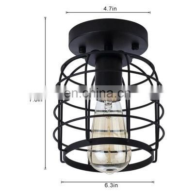 Industrial Vintage Rustic Wholesales Cheap Price Black Metal Cage Hallway Kitchen Garage Ceiling light