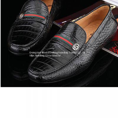 Thailand Crocodile Leather Shoes Men's Genuine Leather Breathable Beanie Shoes Authentic Business Casual Low-Top Shoes Lazy British Tide photo-3