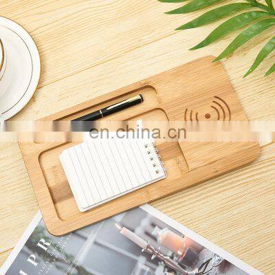 Eco Friendly Tabletop Mobile Phone Fast Wireless Charging Wooden Pad Quick Wireless Charger With Storage Tray photo-4