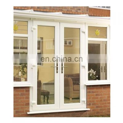 Swing Glass Casement Door Modern Grill Design Style Exterior Front Entry PVC White or Colorful Upvc Frame+glass Non-fading Good