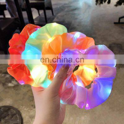 2020 New Arrival Girls LED Luminous Scrunchies Hairband Ponytail Holder Headwear Elastic Hair Bands Solid Color Hair Accessories photo-2