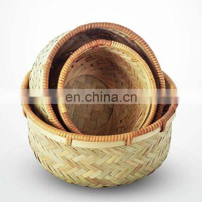 Set Of 3 Round Bamboo Storage Basket Fruit Basket Wholesale Handwoven Made in Vietnam photo-2