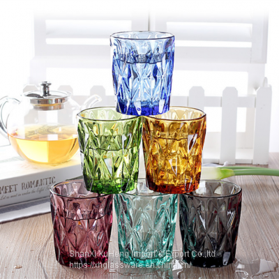 Factory Directly Wholesale Colored  Drinking Water Glass Cup With Diamond Design