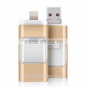 New design 3 in 1 OTG USB flash drive 32gb64gb Metal gold color