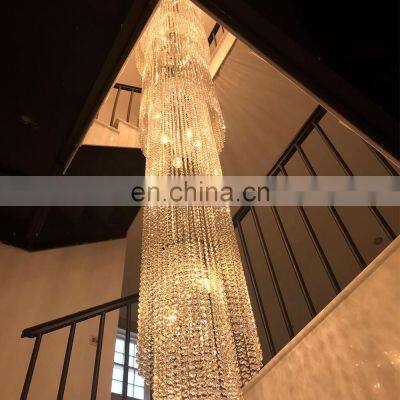 Custom Modern Hotel Stairs Luxury Long Pendant Light Staircase Crystal Chandelier