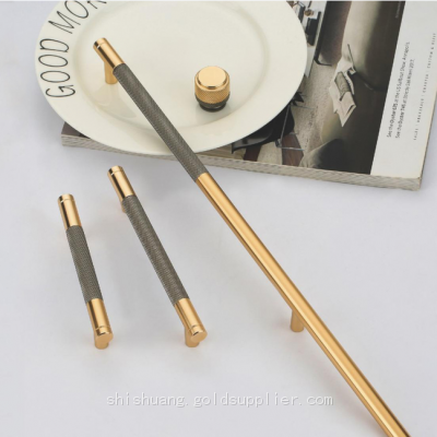 Furniture Hardware Fittings Luxury Style Brass Color Aluminum Alloy Cabinet Kitchen Wardrobe Drawer Dresser Door Long Handles