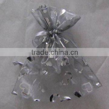 12*16cm grey transparent printed with silver hearts organdy present bag for Halloween/Christmas/Bottle/Easter/Gifts wrapping