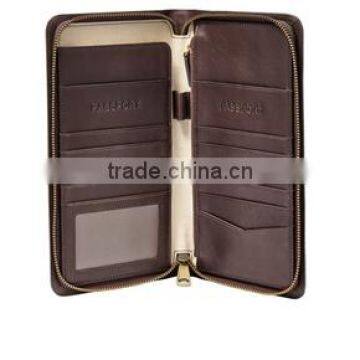 Classical leather zip passport case / genuine leather passport holder