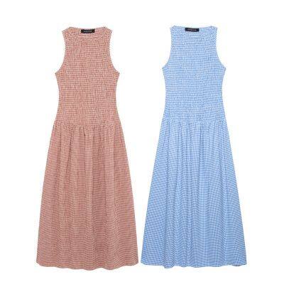 2025 Spring New Dress for Women's Wear: Slim Fit and Casual Strap, Sleeveless Round Neck, Female