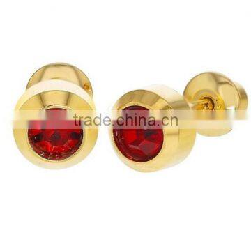 Red Round Crystal Bezel Screw Back Gold Plated 18k Kids Baby Girls Earrings 4mm, New Baby Earrings