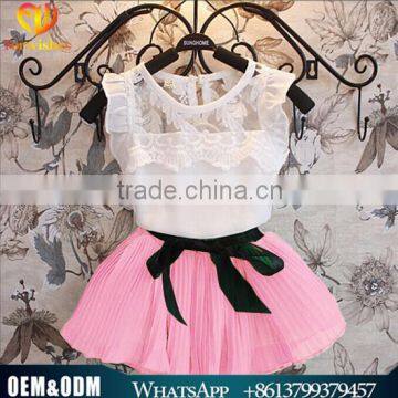 2016 New Arrival Baby Girl Clothes Summer Girls' Sets Lovely Girl Pink Chiffon Flower Girl Lace Dresses Suit Sets