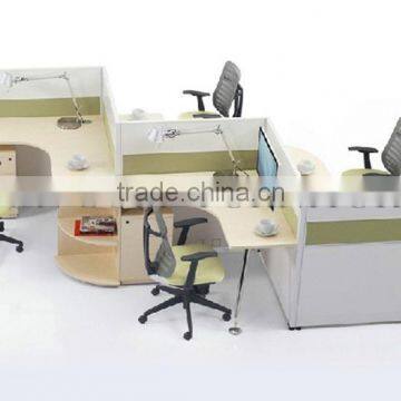 Wood cubicle curved office partition for 4 persons with drawer(SZ-WST727)