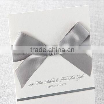 Elegant & Romantic White Pocket Fold Wedding Invitation With Silver Bow & Silver Border photo-2