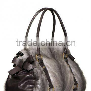 BG13004 Red Knitted Mink Fur Bag Combined With Genuine Leather