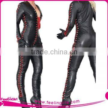 Hot Sale Popular Black Leather Sexy Bodysuit Women photo-3