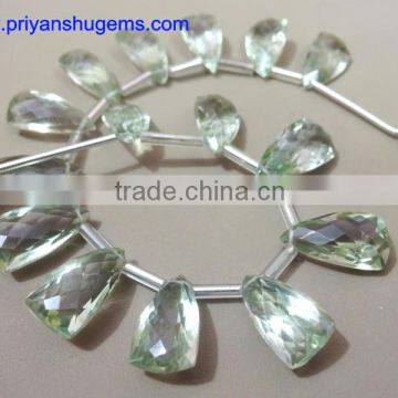 Green Amethyst Elongated Pyramid 8*15 mm 64 Cts Faceted Elongated Pyramid 6" Strand Length Natural Gemstones photo-2