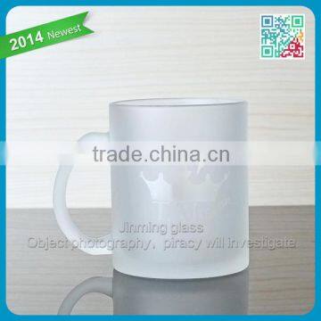 promotion gift mugs for 2015 Pure white handle glass coffee cup with carve patterns