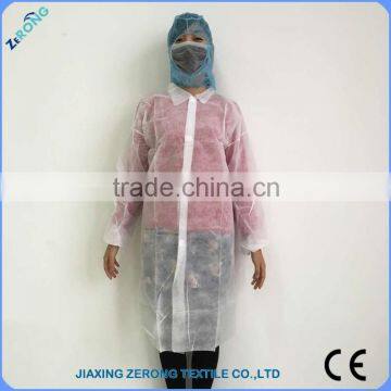 White Disposable non-woven visitor gown with collar & elastic cuffs