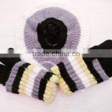fashion acrylic mohair gloves hat beret set