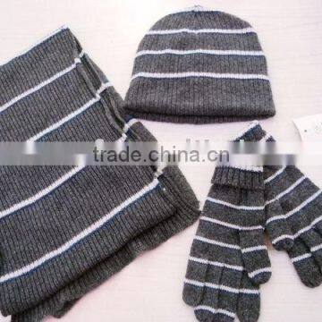 lambs wool stripe hat scarf gloves set