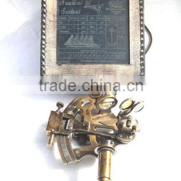 Brass nautical sextant german pattern with antique white leather print Glassbox