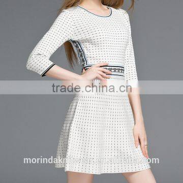 Lady 's Knitted Round Neck Jacquard 3/4 Sleeve Dress photo-2