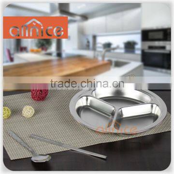 ss201 Wholesale stainless steel Allnice 3 compartment round lunch tray