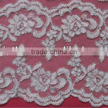 Metal Sliver Corded Jacquard Trimming Lace/double side french lace