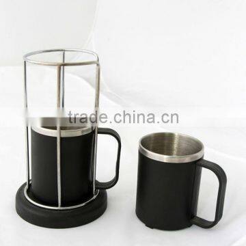 220ml Polypropylene & Stainless Steel Insulated Coffee Mug Set with stand, 2 in 1 cheap coffee cup set