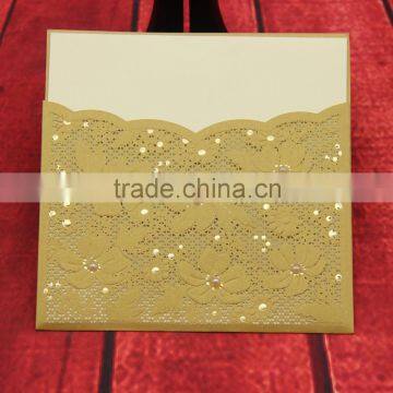 High Quality Royal Gold pearl paper Laser Cut Wholesale Blank enbossed laser cut Wedding Invitations