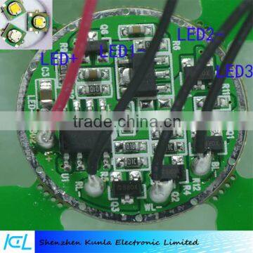 R2 / T6 white yellow blue light fishing lamp driver board 3 LED lamp beads flashlight circuit board